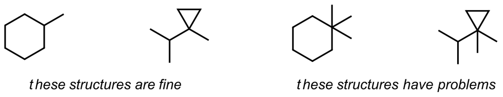 Examples of incorrect bond counts at carbon