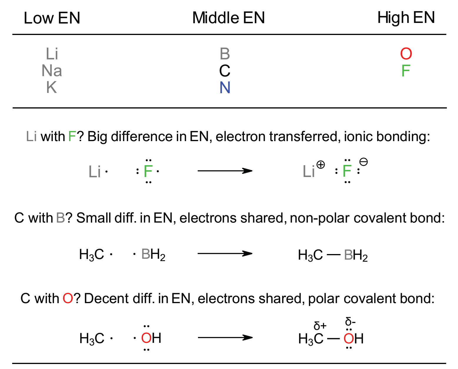 The main bonding patterns seen in Organic Chemistry